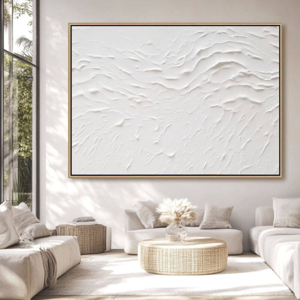 Minimalist Textured Abstract Art - White Ripple - Hues Art Lab