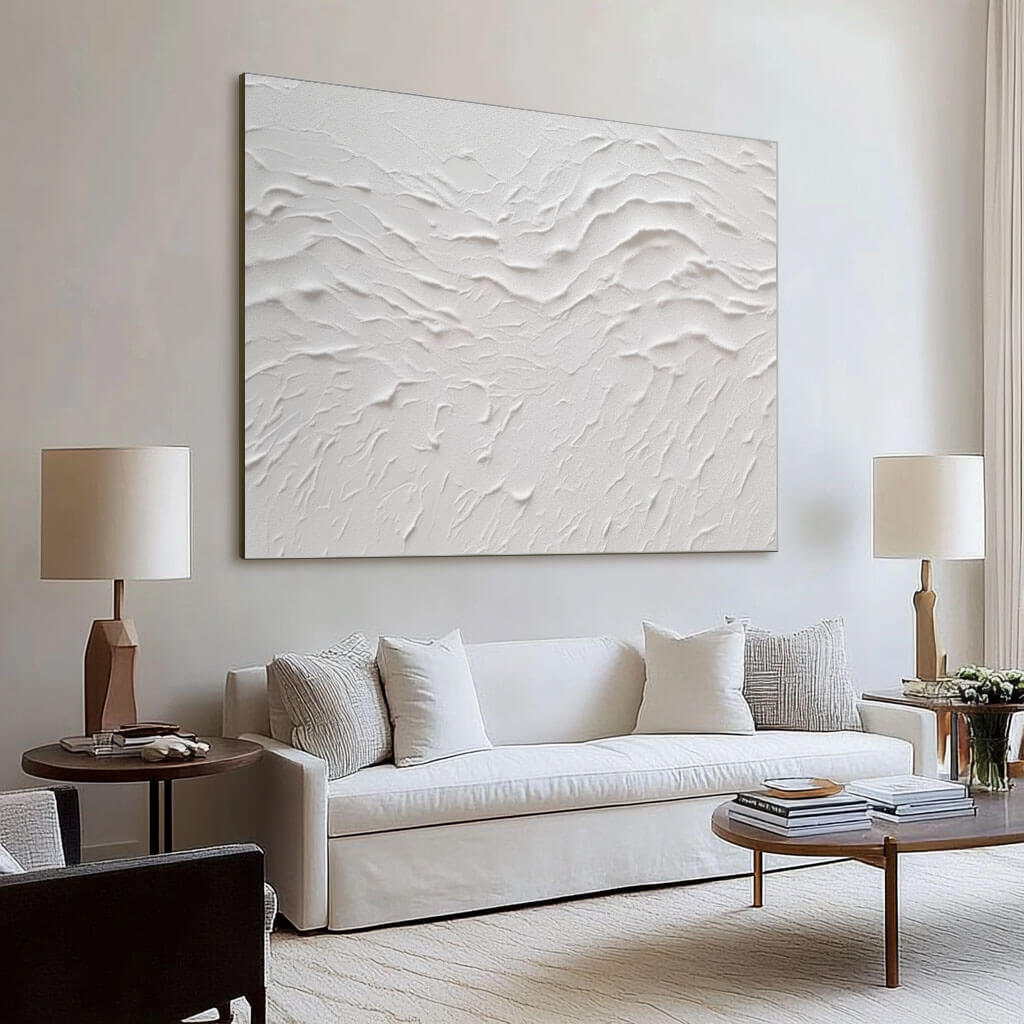 Minimalist Textured Abstract Art - White Ripple - Hues Art Lab