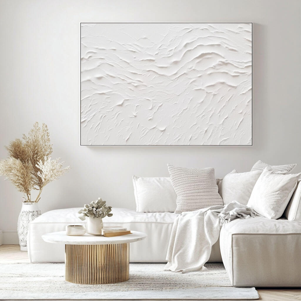 Minimalist Textured Abstract Art - White Ripple - Hues Art Lab