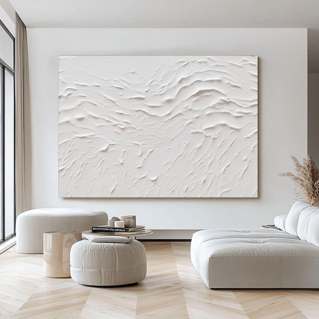 Minimalist Textured Abstract Art - White Ripple - Hues Art Lab