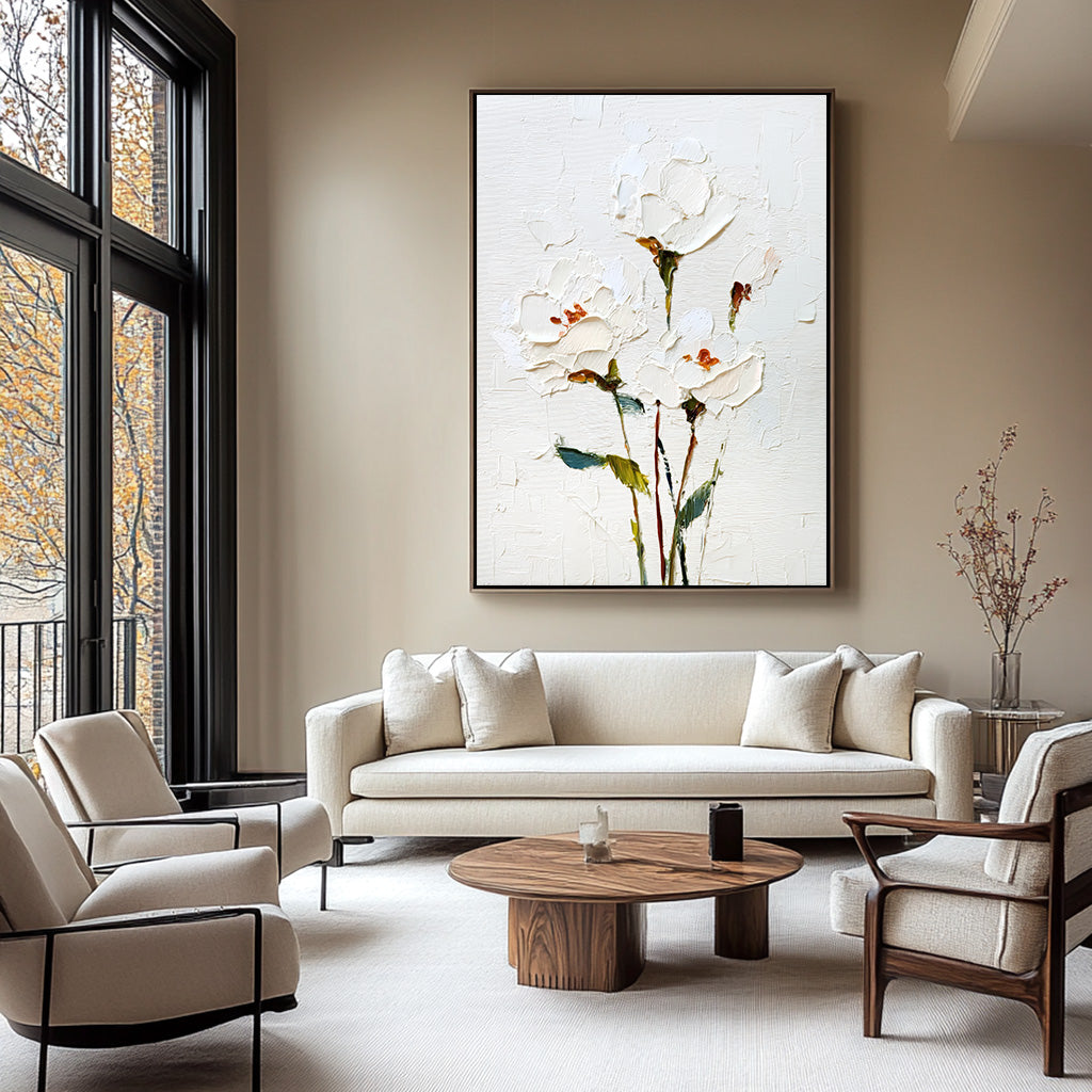 White Whispers cream minimalist canvas wall art by Hues Art Lab