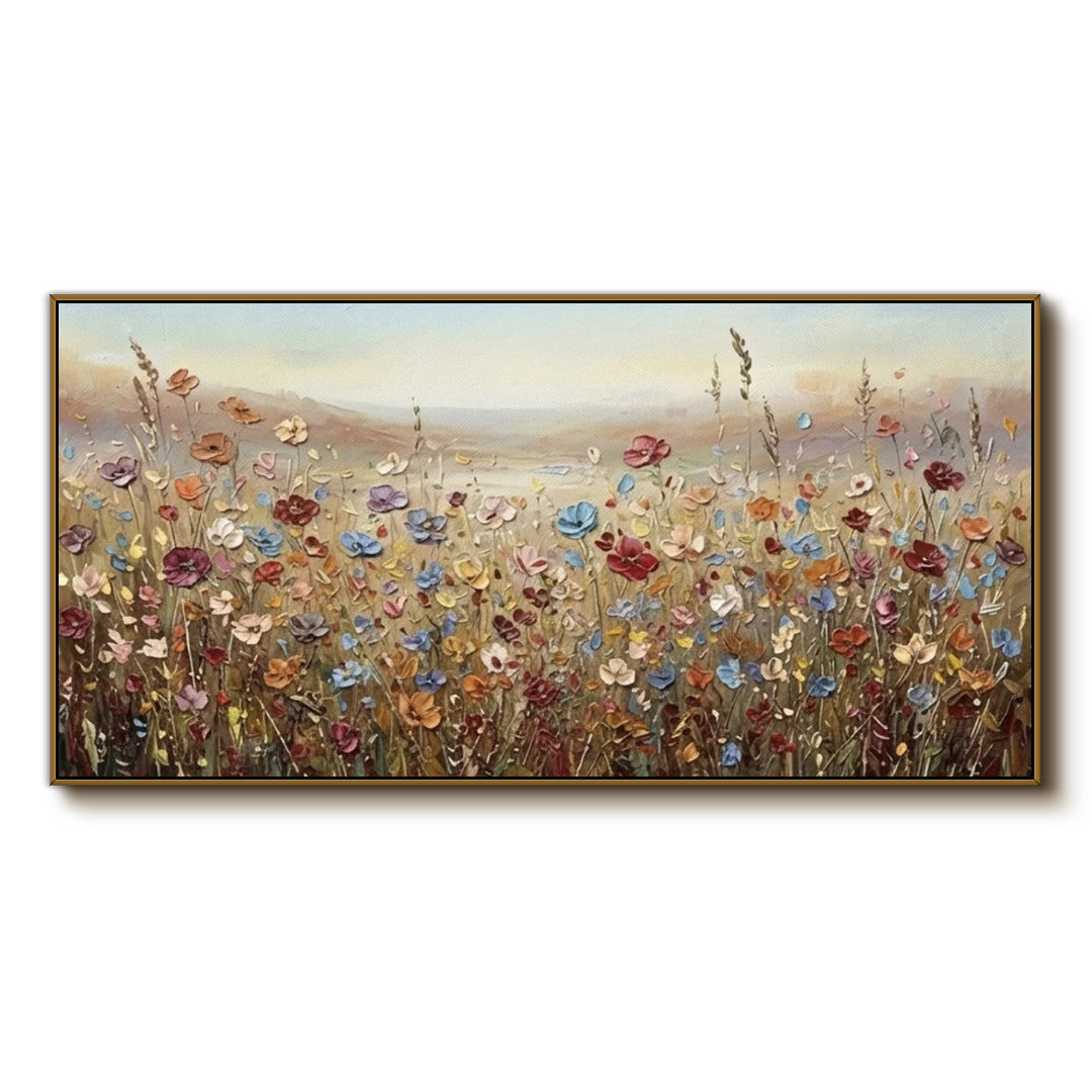 colorful textured wildflower field wall art on a clean white background