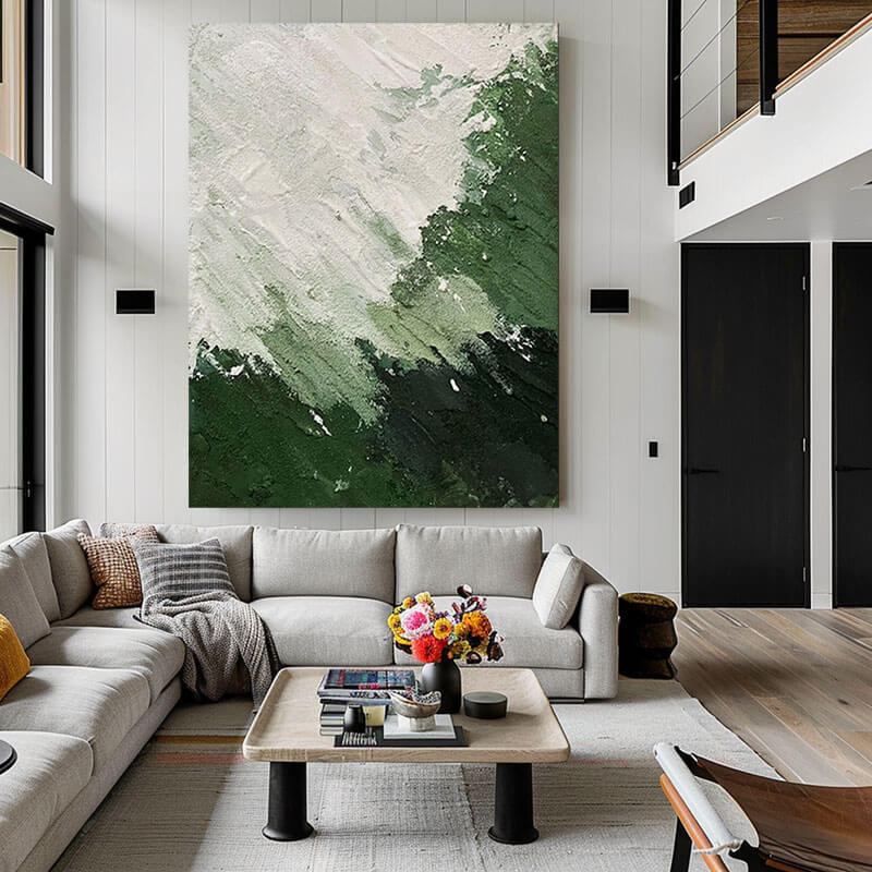 Winds - Green and White Textured Abstract Wall Art - Hues Art Lab