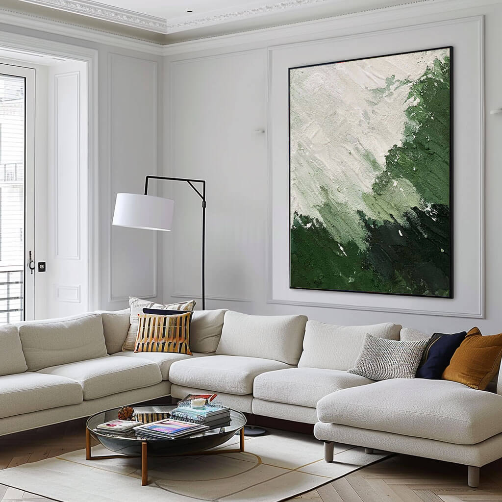 Winds - Green and White Textured Abstract Wall Art - Hues Art Lab