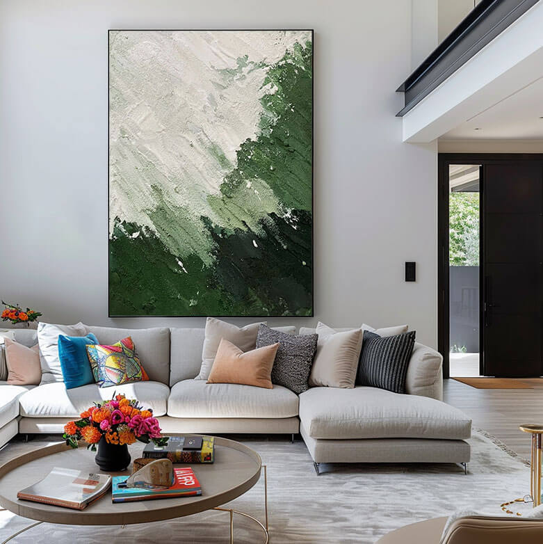 Winds - Green and White Textured Abstract Wall Art - Hues Art Lab