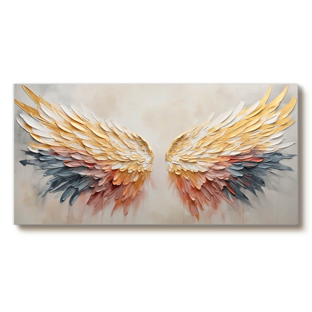 3D Textured Angel Wings Colorful Oil Painting - Large Wall Art for Modern Living Room - Wings - Hues Art Lab