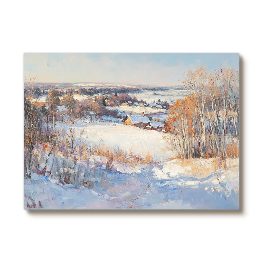 Snowscape Wall Art Painting - Winter's Glow - Hues Art Lab