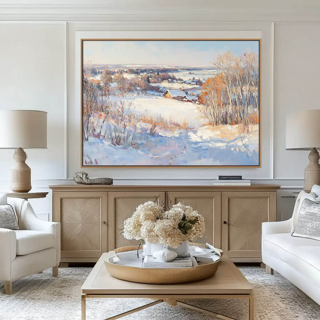 Snowscape Wall Art Painting - Winter's Glow - Hues Art Lab