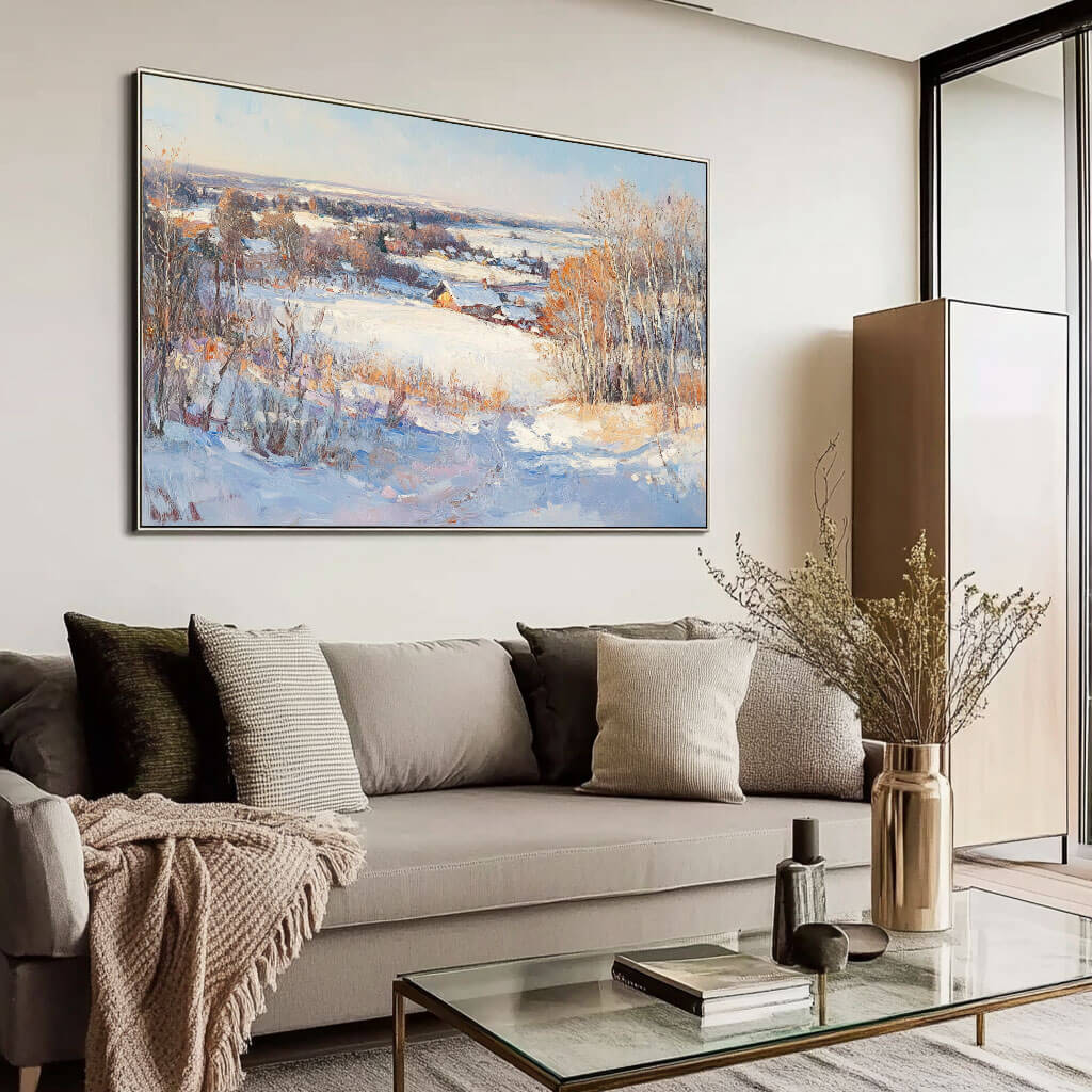 Snowscape Wall Art Painting - Winter's Glow - Hues Art Lab