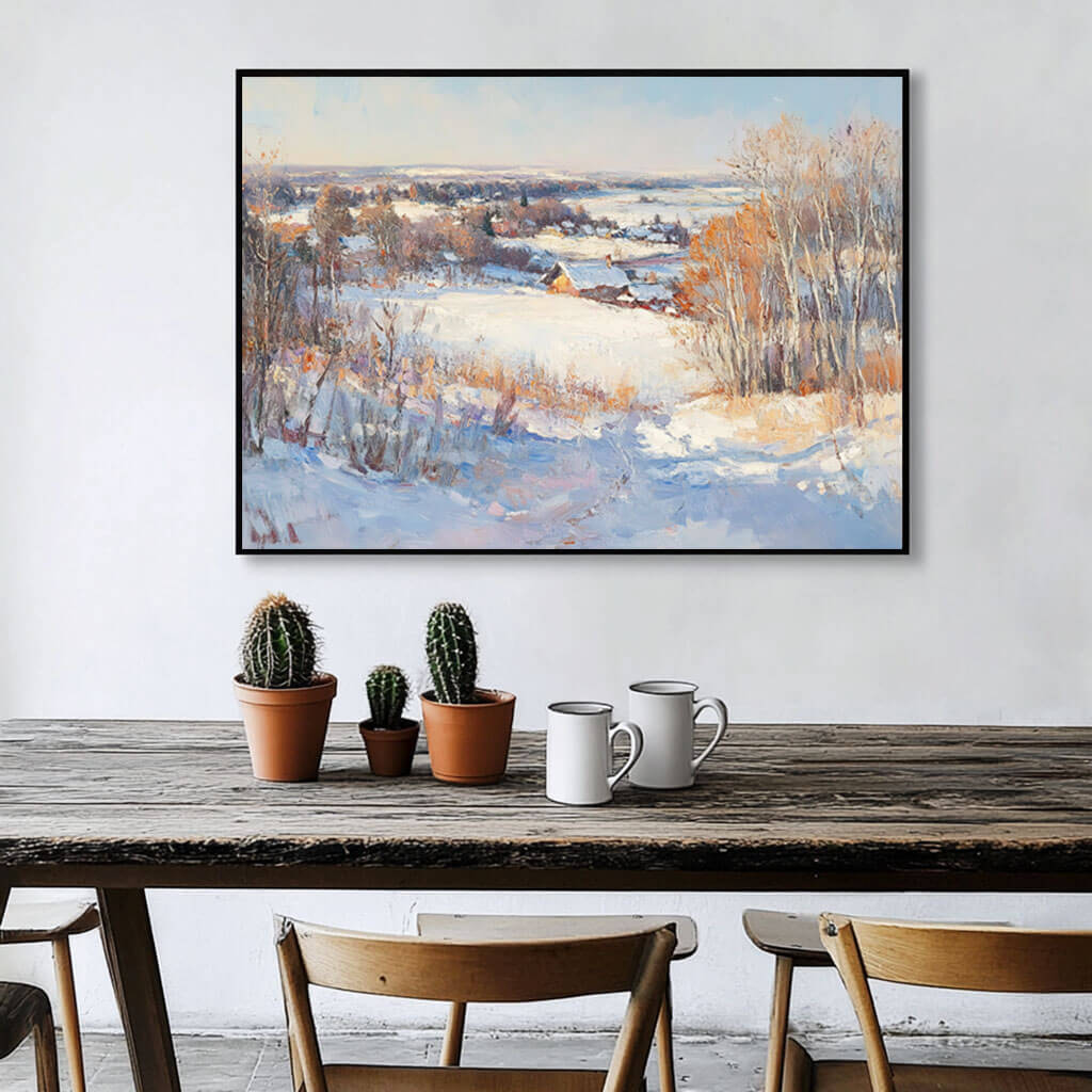 Snowscape Wall Art Painting - Winter's Glow - Hues Art Lab