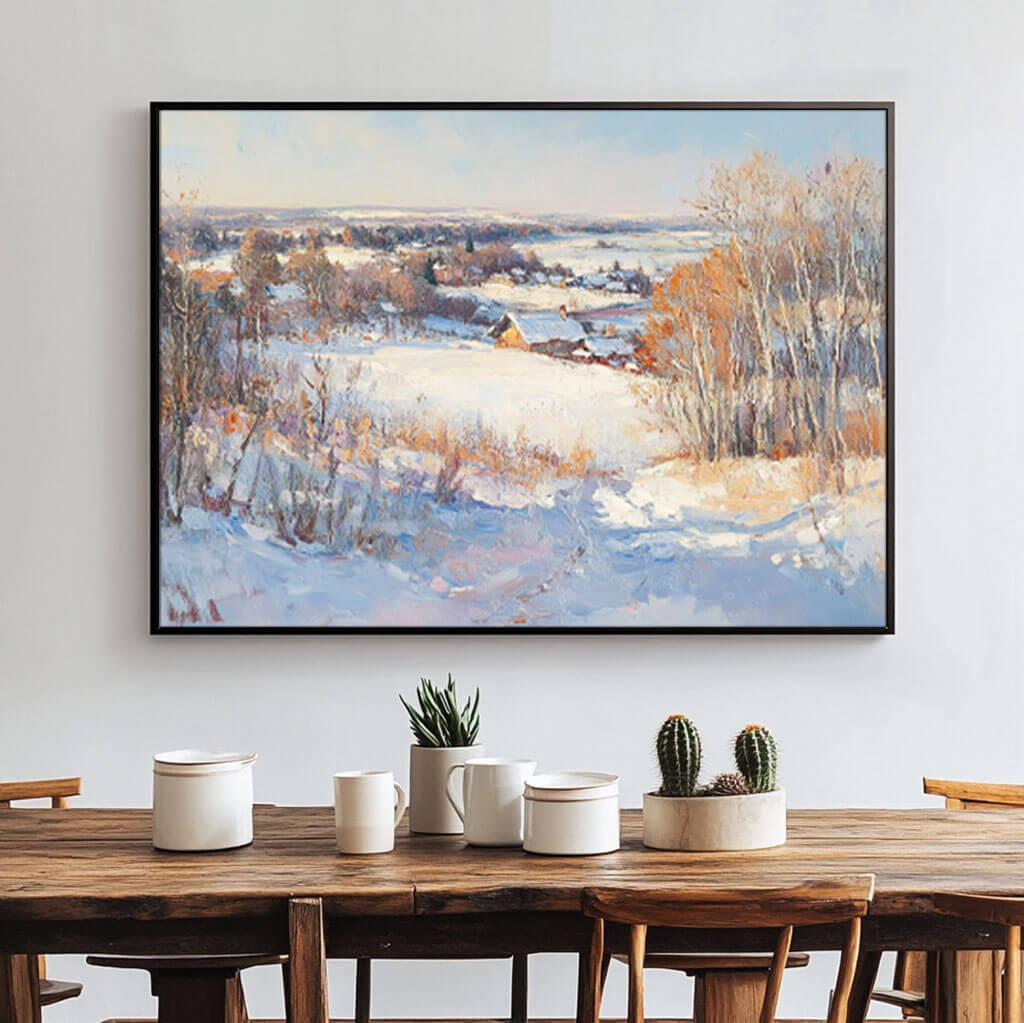 Snowscape Wall Art Painting - Winter's Glow - Hues Art Lab