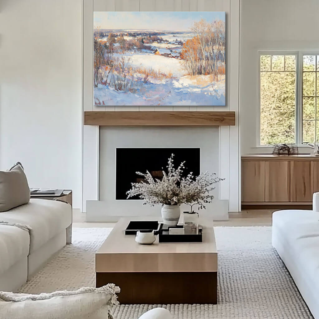 Snowscape Wall Art Painting - Winter's Glow - Hues Art Lab