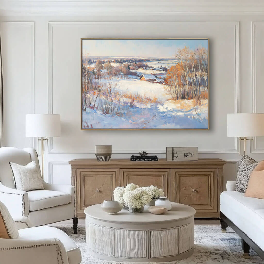 Snowscape Wall Art Painting - Winter's Glow - Hues Art Lab