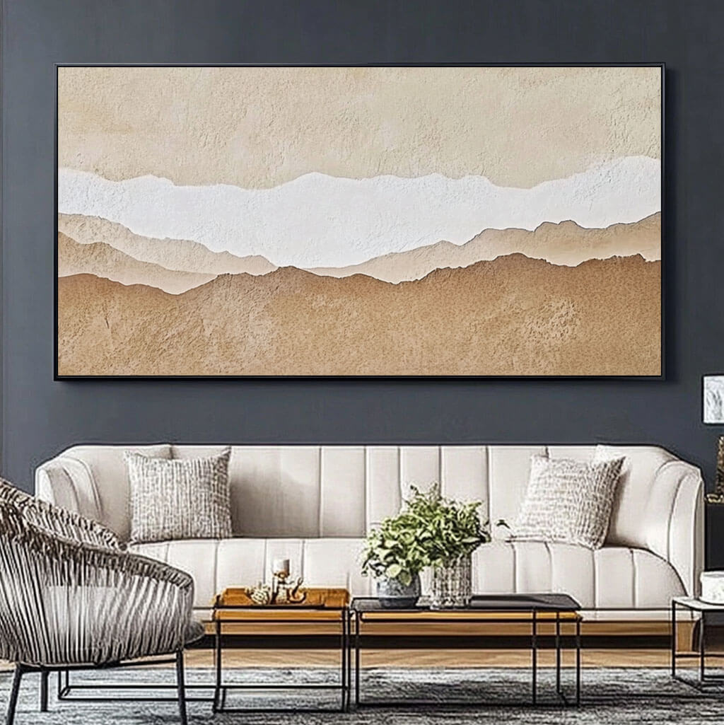 Neutral Toned Mountain Art - Minimalist Textured Landscape Canvas - Wondrous Place - Hues Art Lab