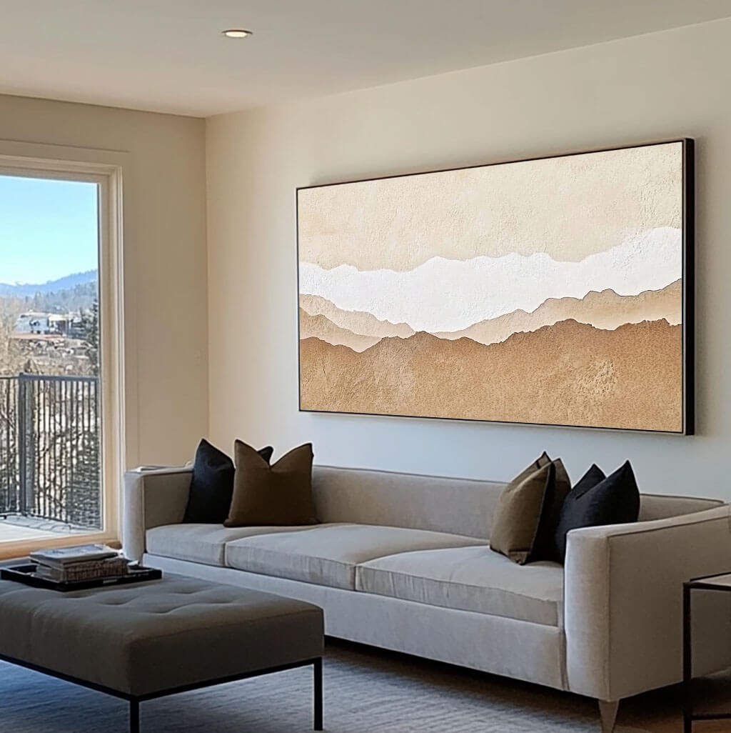 Neutral Toned Mountain Art - Minimalist Textured Landscape Canvas - Wondrous Place - Hues Art Lab