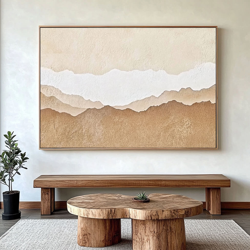 Elegant Beige Mountain Landscape Canvas Art | Contemporary Home Design - Wondrous Place I - Hues Art Lab