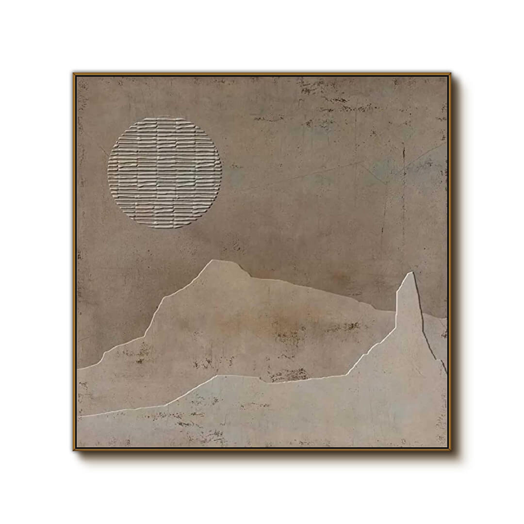 Modern Beige Textured Canvas Painting - Japandi Style Wall Art with Minimal Zen Landscape Elements - Zen Land - Hues Art Lab