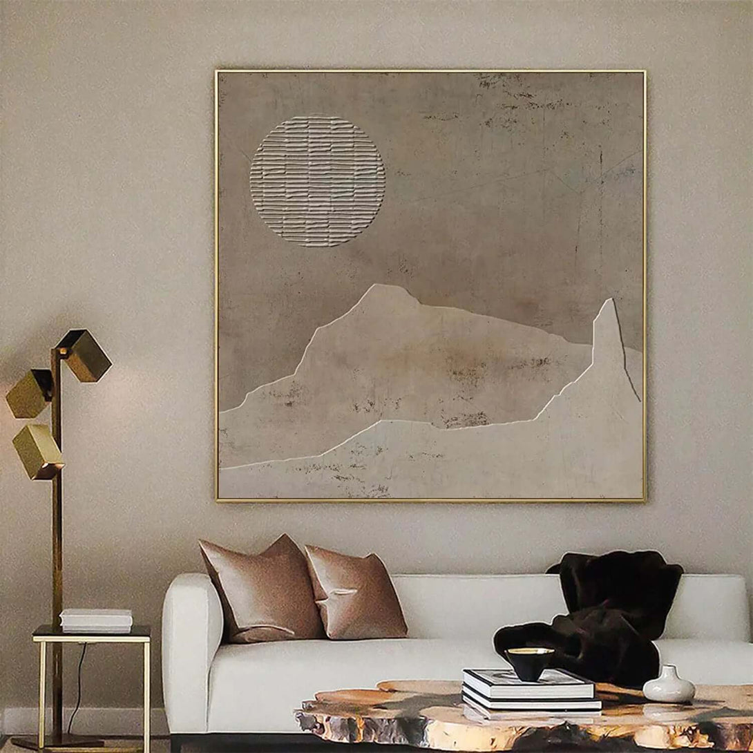 Modern Beige Textured Canvas Painting - Japandi Style Wall Art with Minimal Zen Landscape Elements - Zen Land - Hues Art Lab