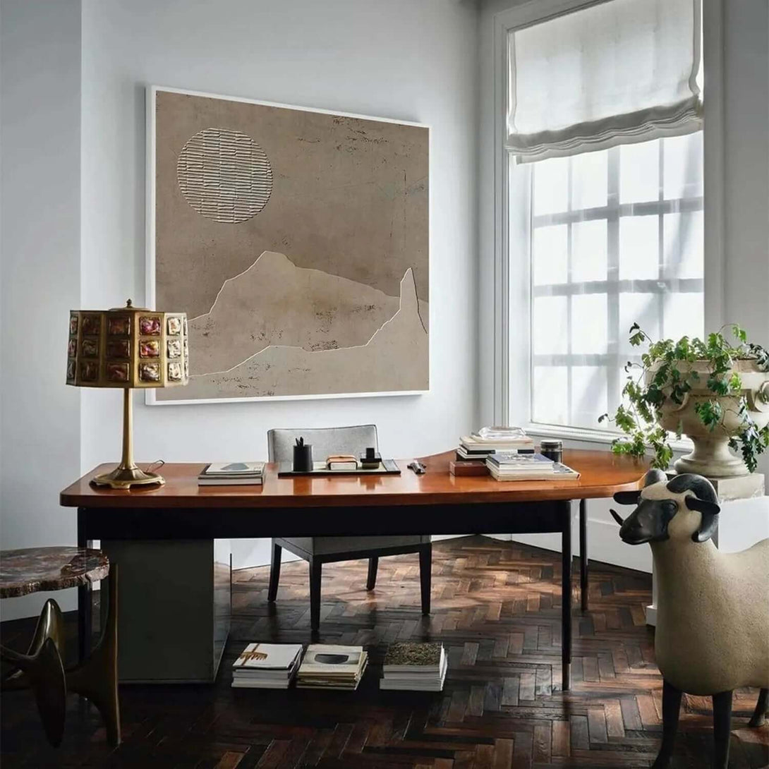 Modern Beige Textured Canvas Painting - Japandi Style Wall Art with Minimal Zen Landscape Elements - Zen Land - Hues Art Lab