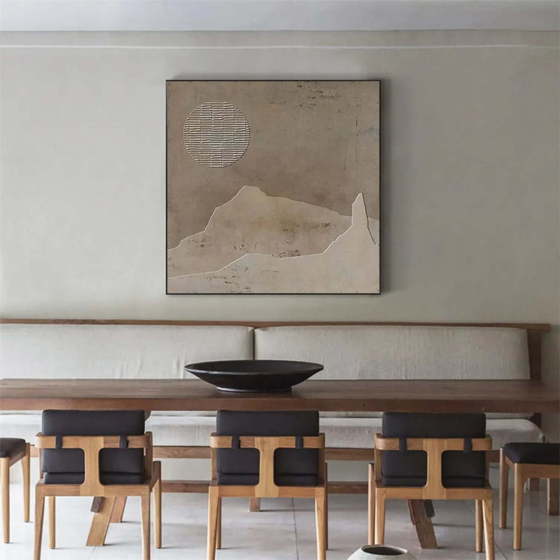 Modern Beige Textured Canvas Painting - Japandi Style Wall Art with Minimal Zen Landscape Elements - Zen Land - Hues Art Lab